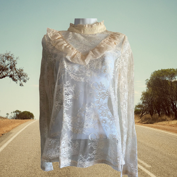 Womens Lace See Through Blouse - Picture 9 of 9